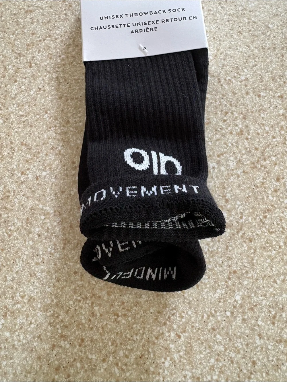 ALO Yoga Unisex Black Ribbed Throwback Crew Socks with White Logo Size Medium